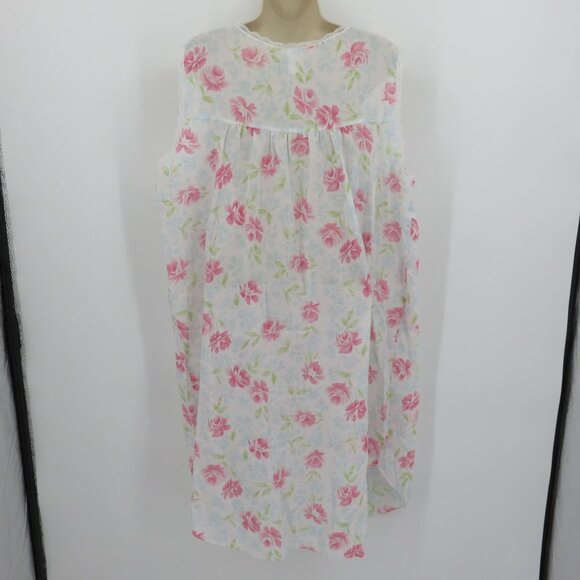 VTG Carriage Court Women XL Sleep Dress Short Sleeve Coverup Robe Pink Flowers - Picture 12 of 16
